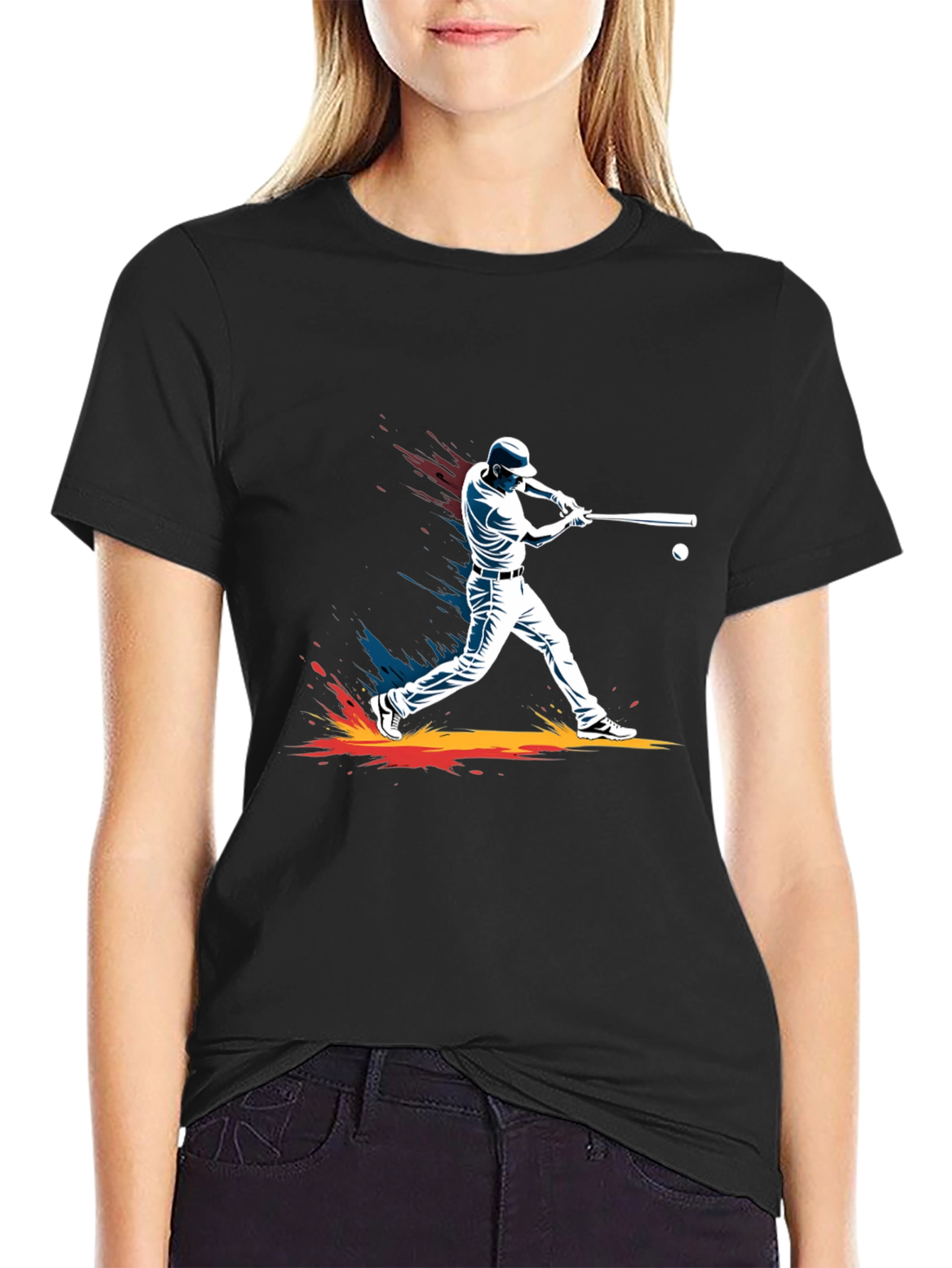 Baseball Player Graphic Tee - Stylish Black T-Shirt