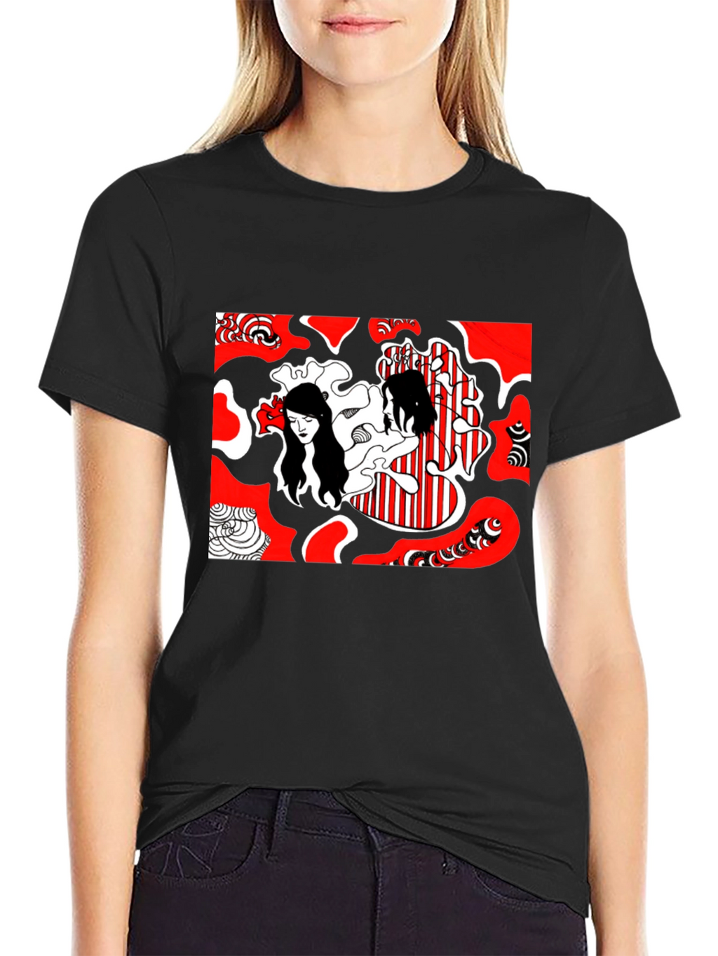 Abstract Graphic Print Tee - Black