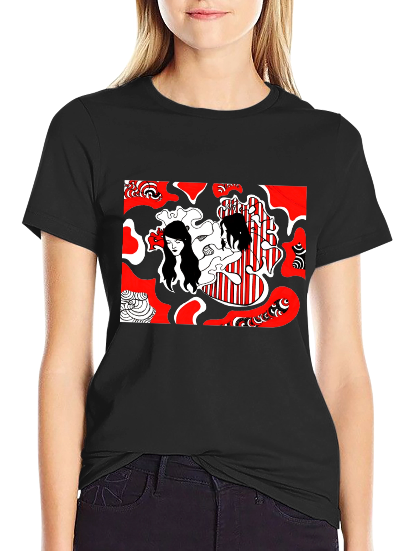 Abstract Graphic Print Tee - Black