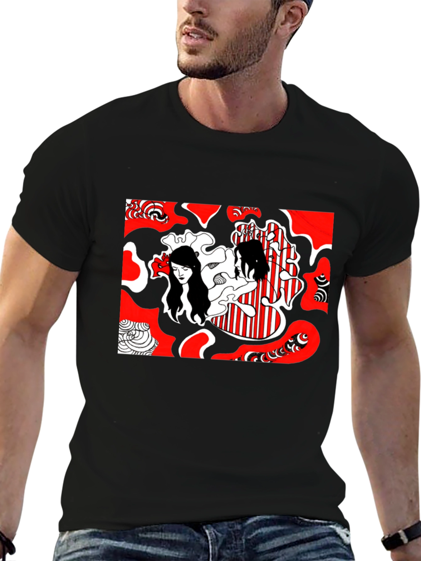 Abstract Graphic Print Tee - Black