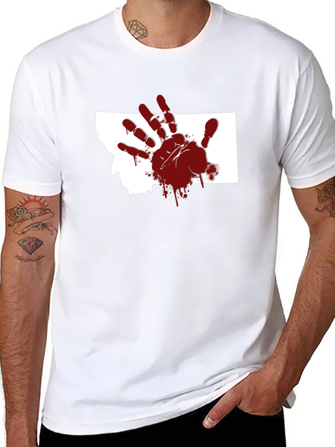 Montana Blood Hand T-Shirt - Unique Graphic Tee