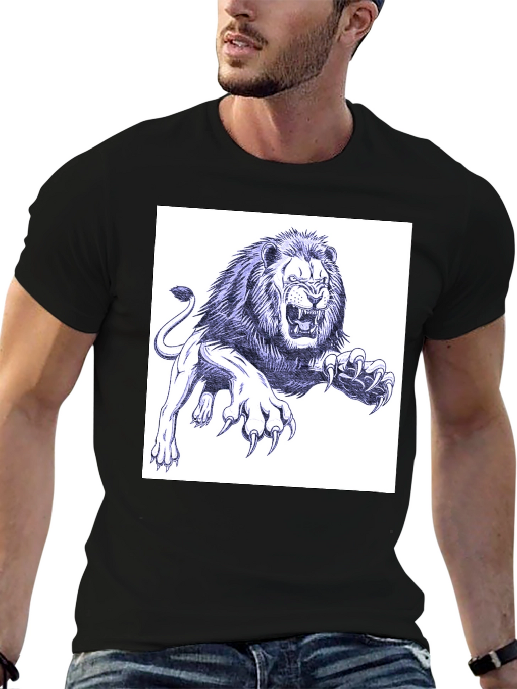 Lion Graphic Print Black T-Shirt