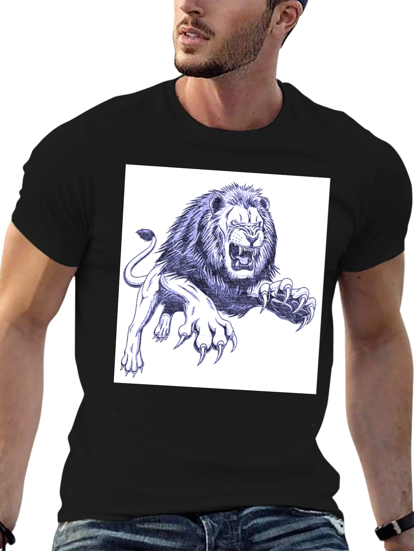 Lion Graphic Print Black T-Shirt