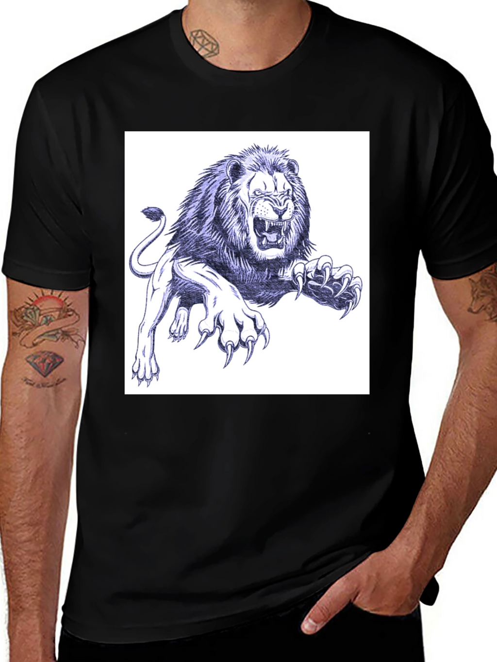 Lion Graphic Print Black T-Shirt