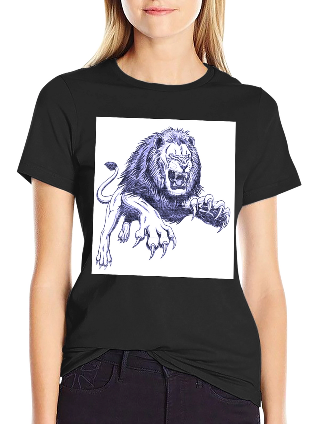 Lion Graphic Print Black T-Shirt