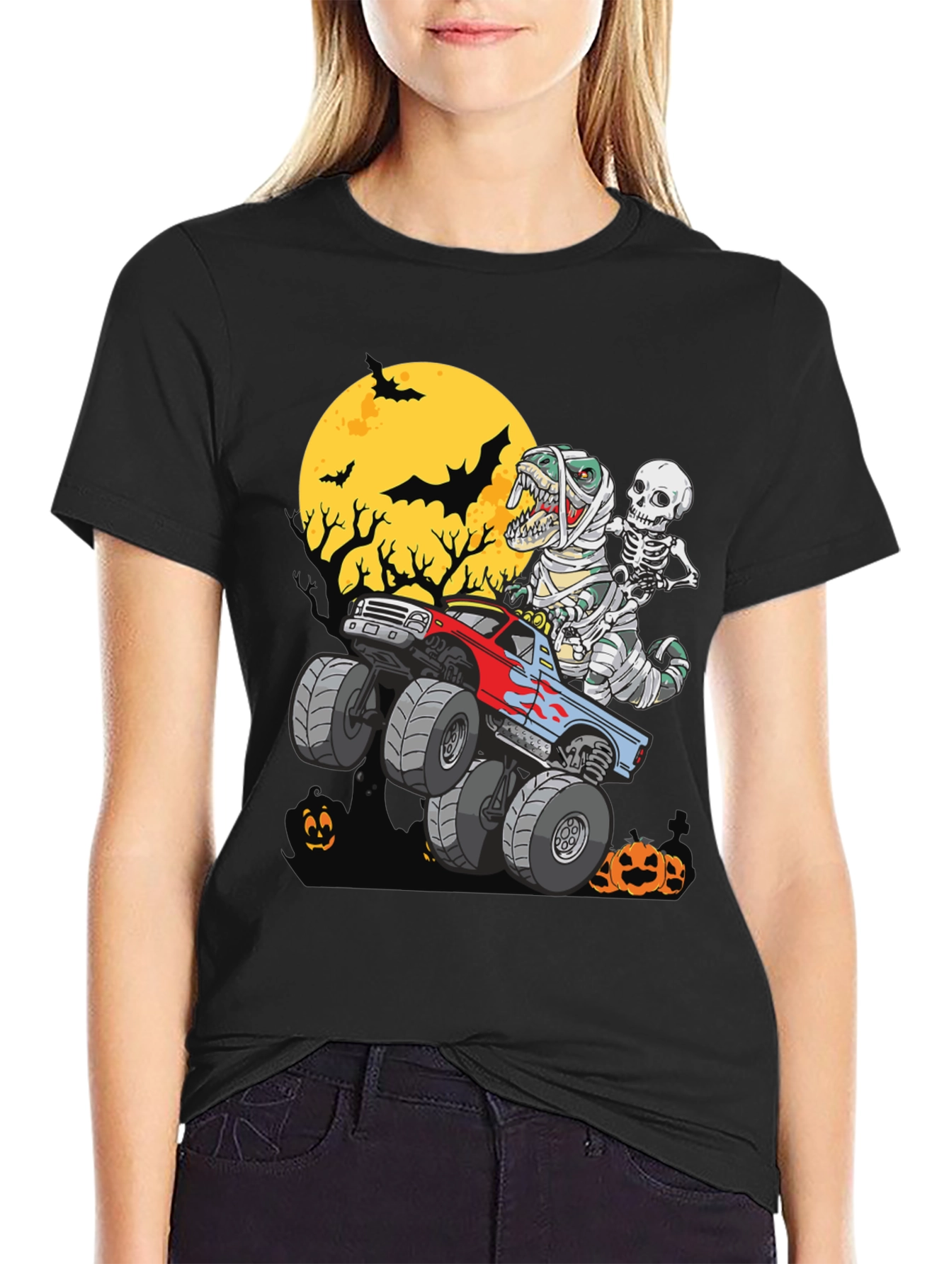 Halloween Monster Truck T-Rex Skeleton T-Shirt