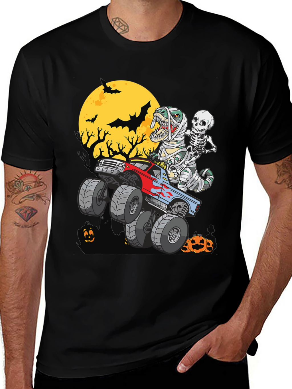 Halloween Monster Truck T-Rex Skeleton T-Shirt