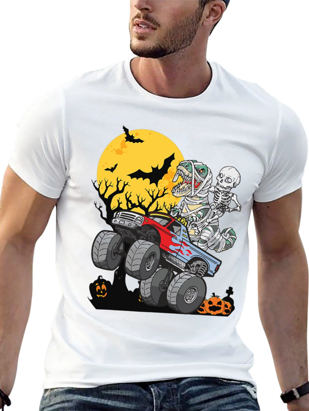 Halloween Monster Truck T-Rex Skeleton T-Shirt