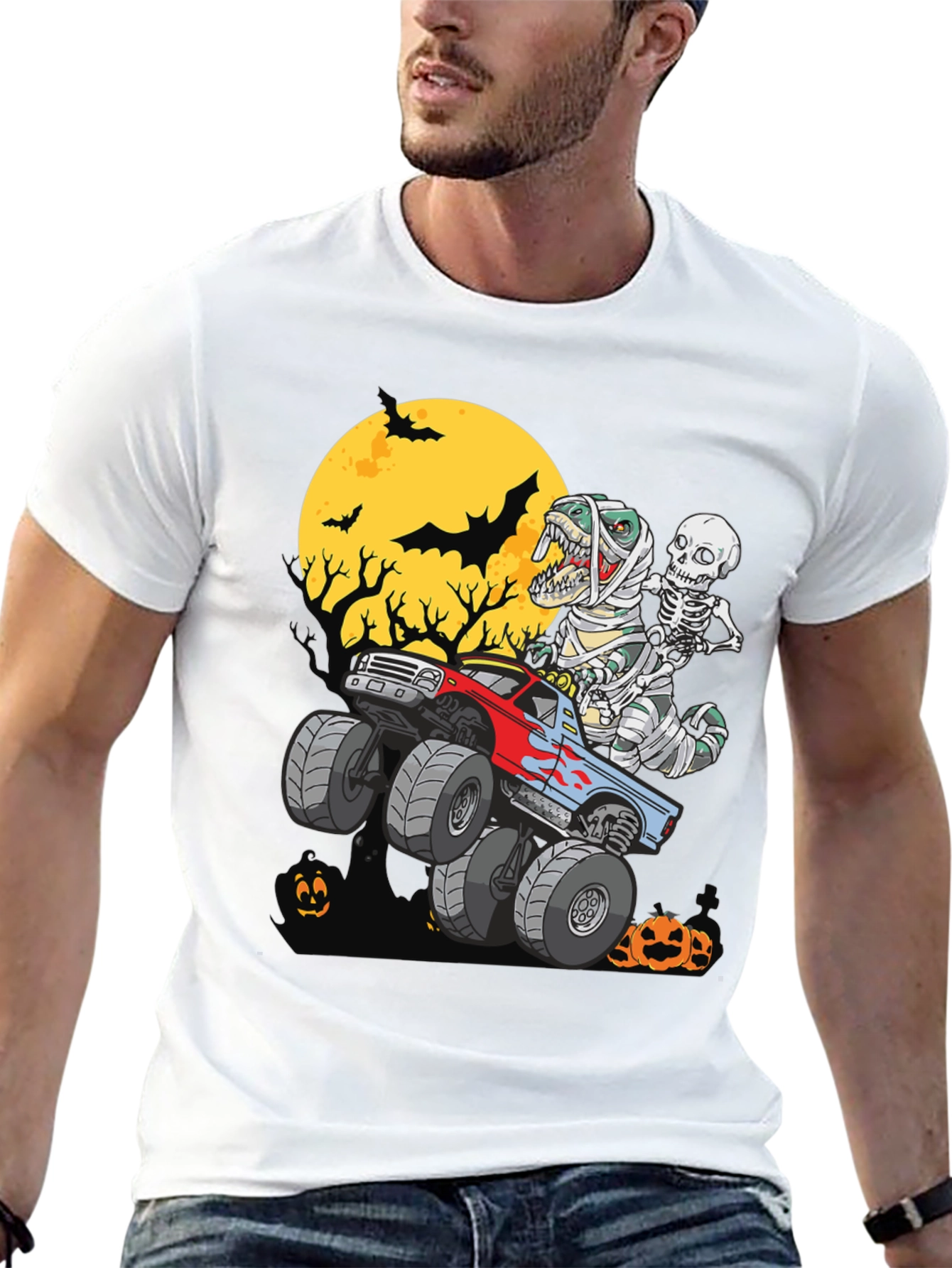 Halloween Monster Truck T-Rex Skeleton T-Shirt