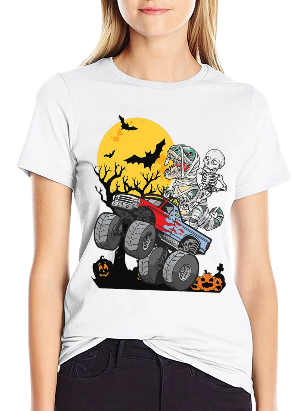 Halloween Monster Truck T-Rex Skeleton T-Shirt
