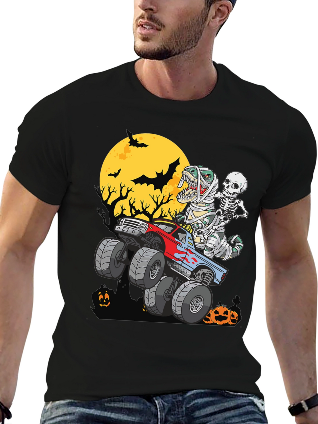 Halloween Monster Truck T-Rex Skeleton T-Shirt