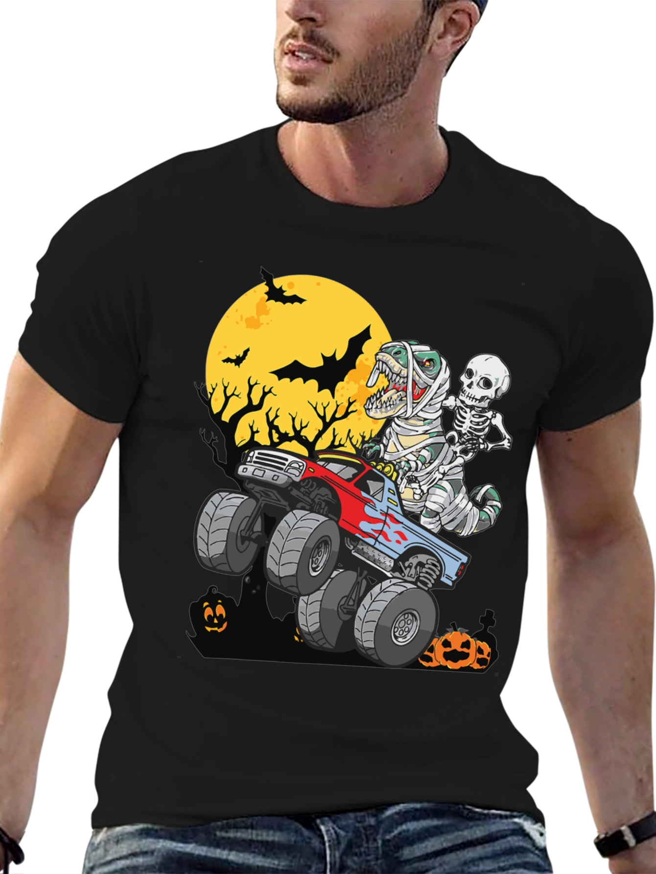 Halloween Monster Truck T-Rex Skeleton T-Shirt