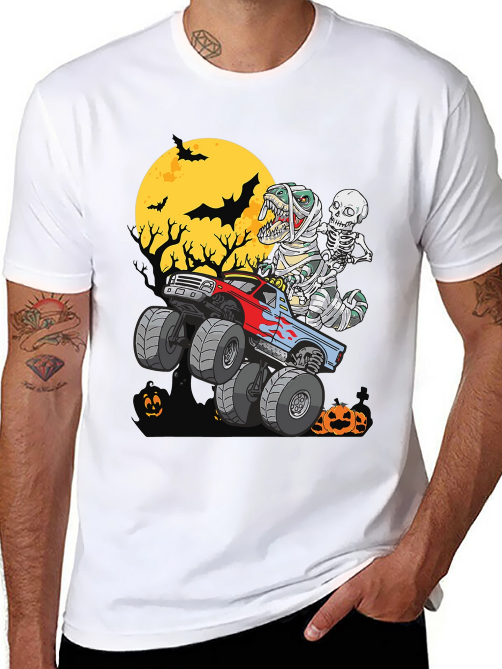 Halloween Monster Truck T-Rex Skeleton T-Shirt
