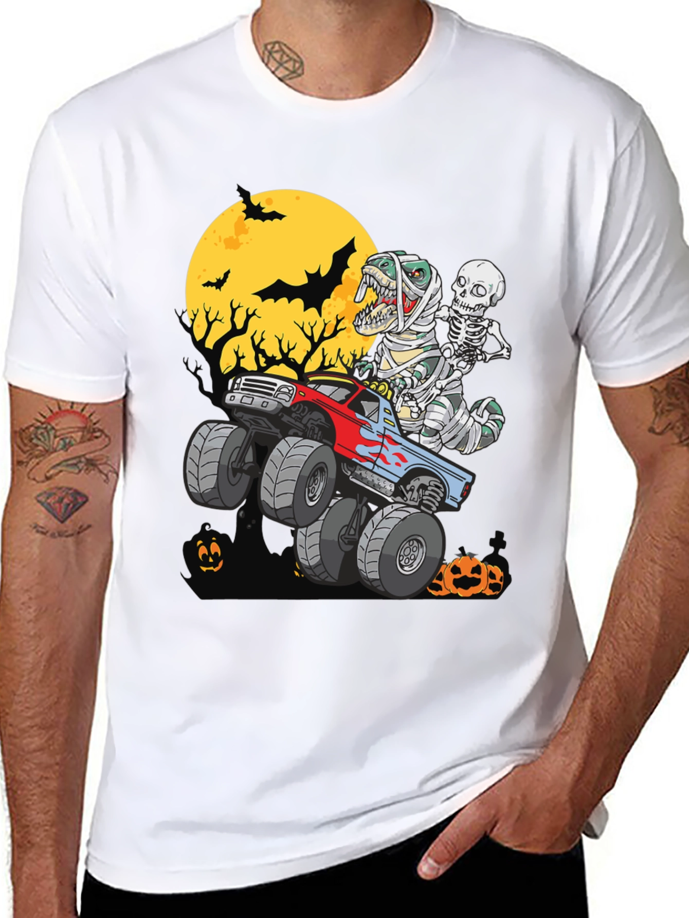 Halloween Monster Truck T-Rex Skeleton T-Shirt