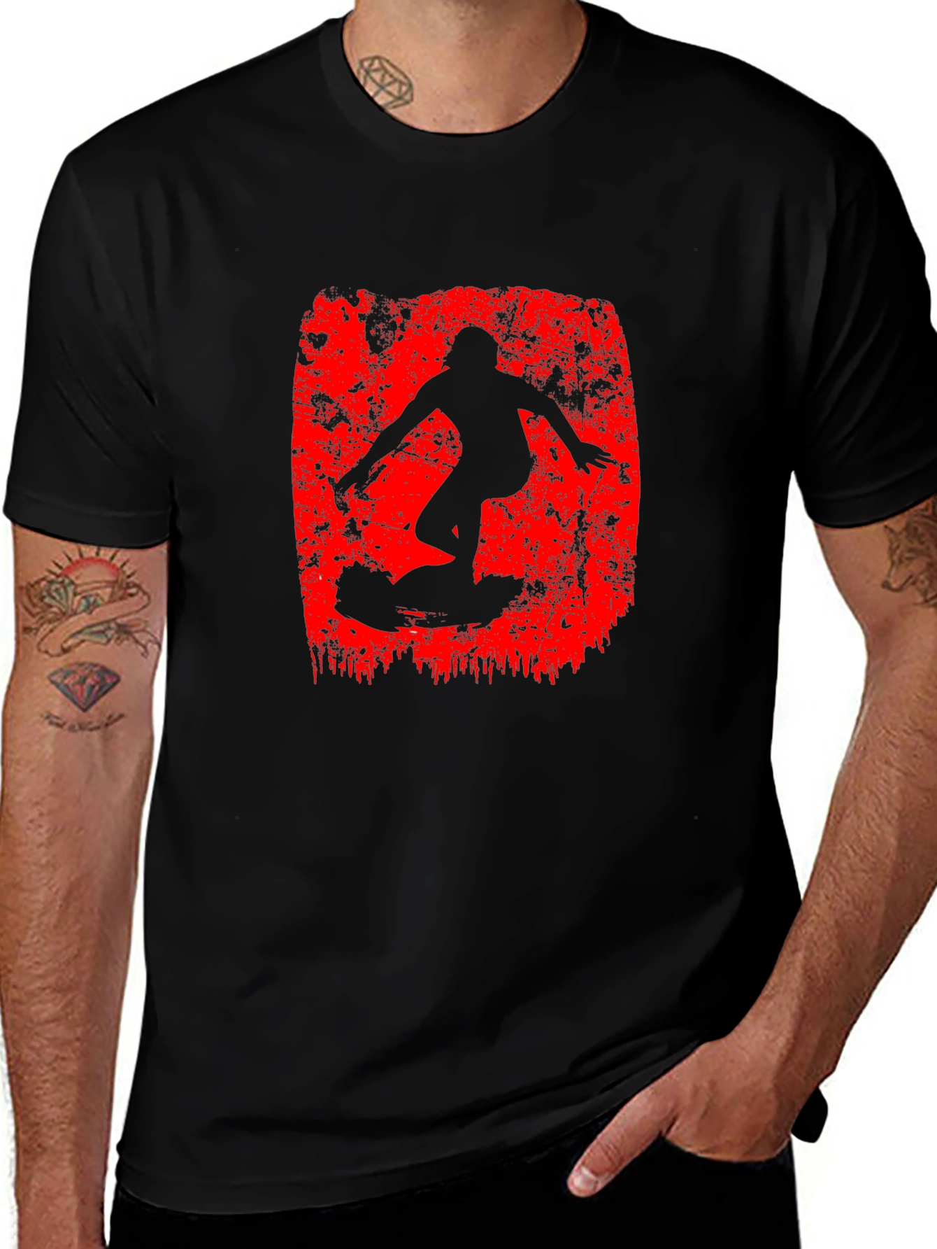 Surfer Graphic Black T-Shirt - Ride the Wave!