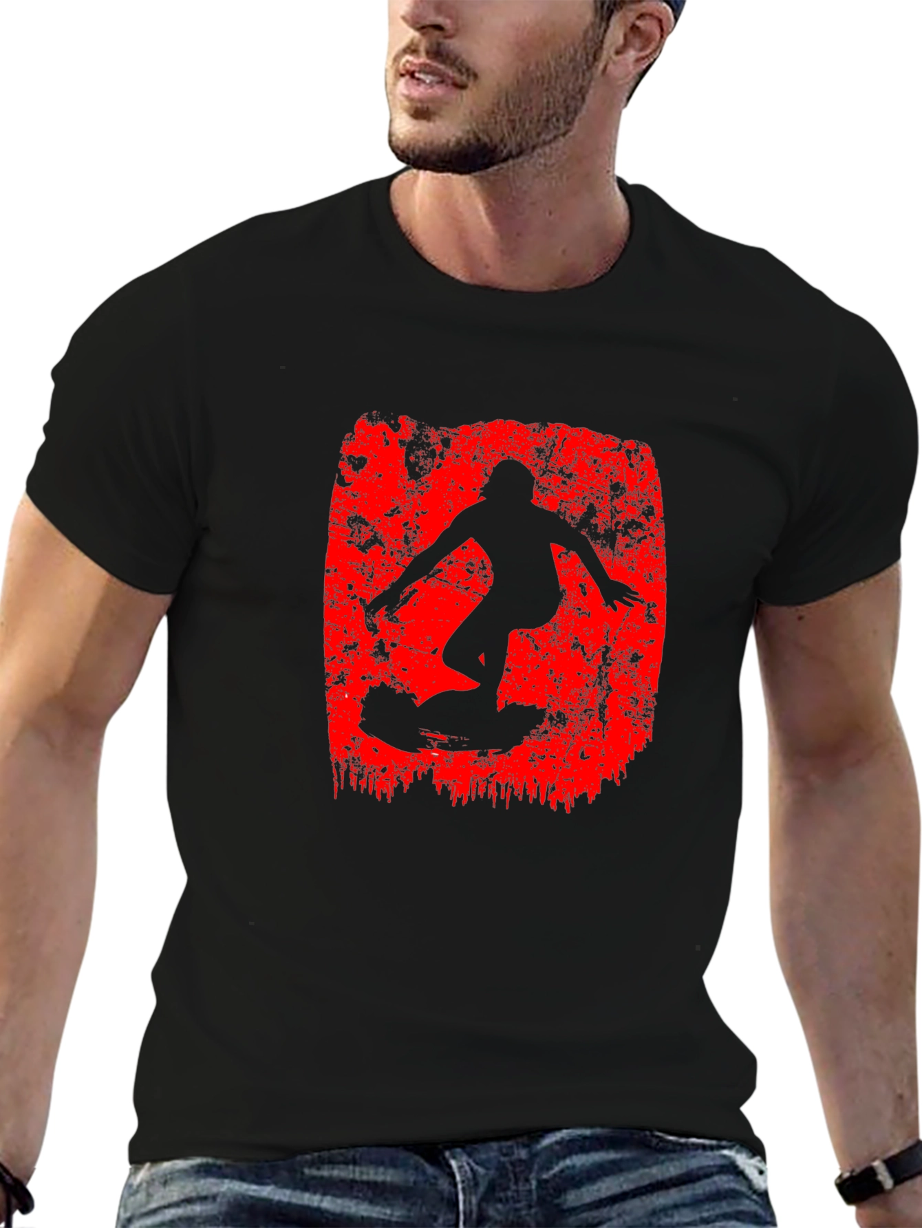 Surfer Graphic Black T-Shirt - Ride the Wave!