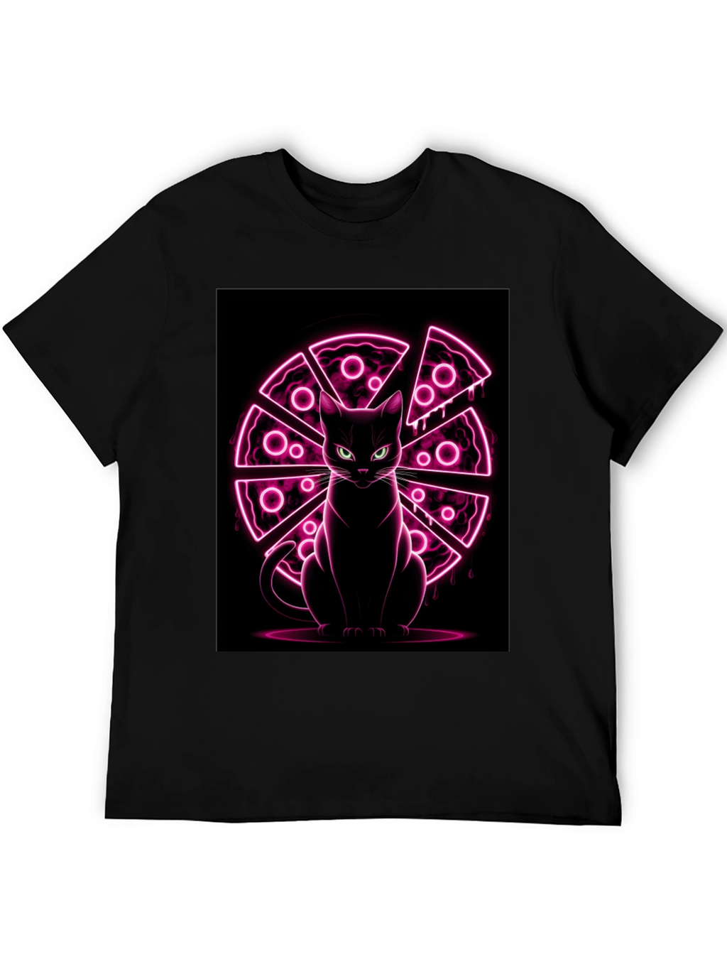 Cat Pizza Neon Graphic T-Shirt