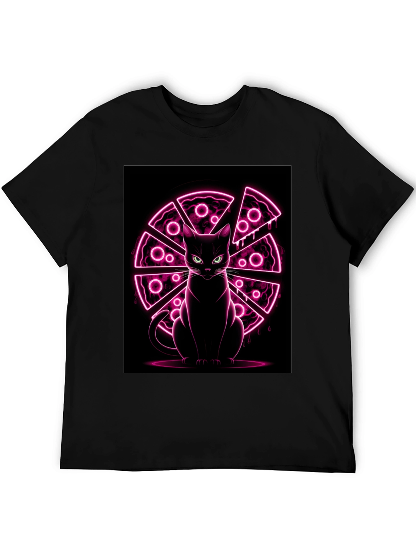 Cat Pizza Neon Graphic T-Shirt