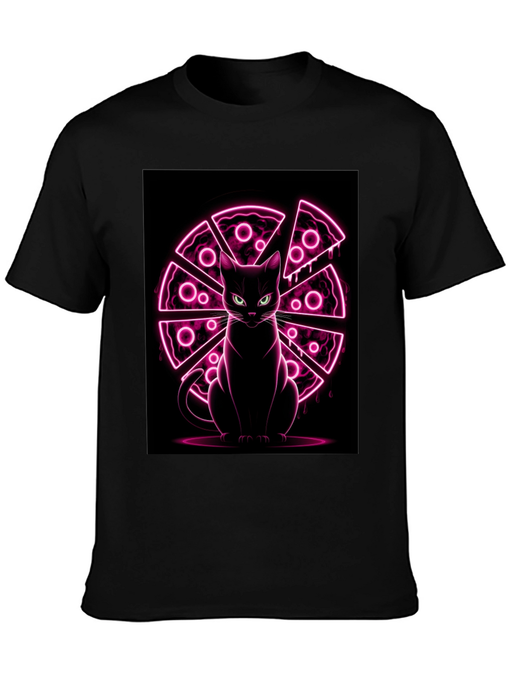 Cat Pizza Neon Graphic T-Shirt