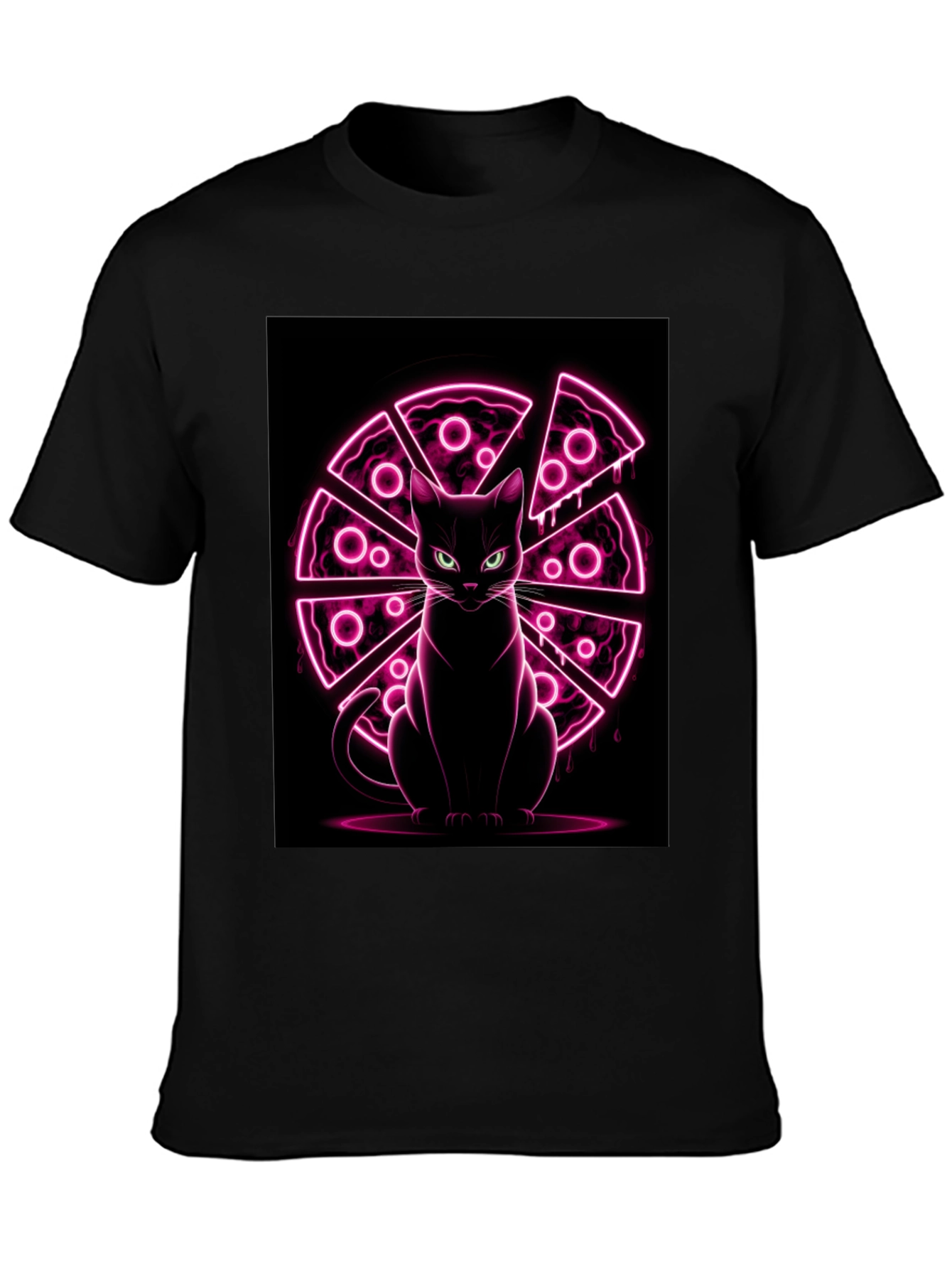 Cat Pizza Neon Graphic T-Shirt