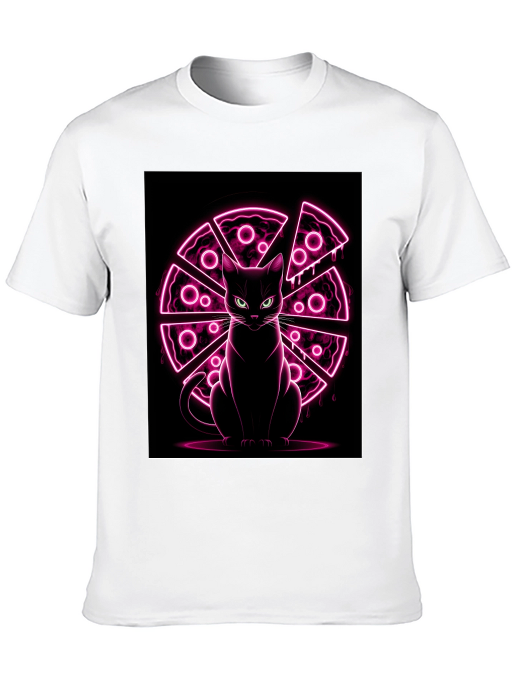 Cat Pizza Neon Graphic T-Shirt
