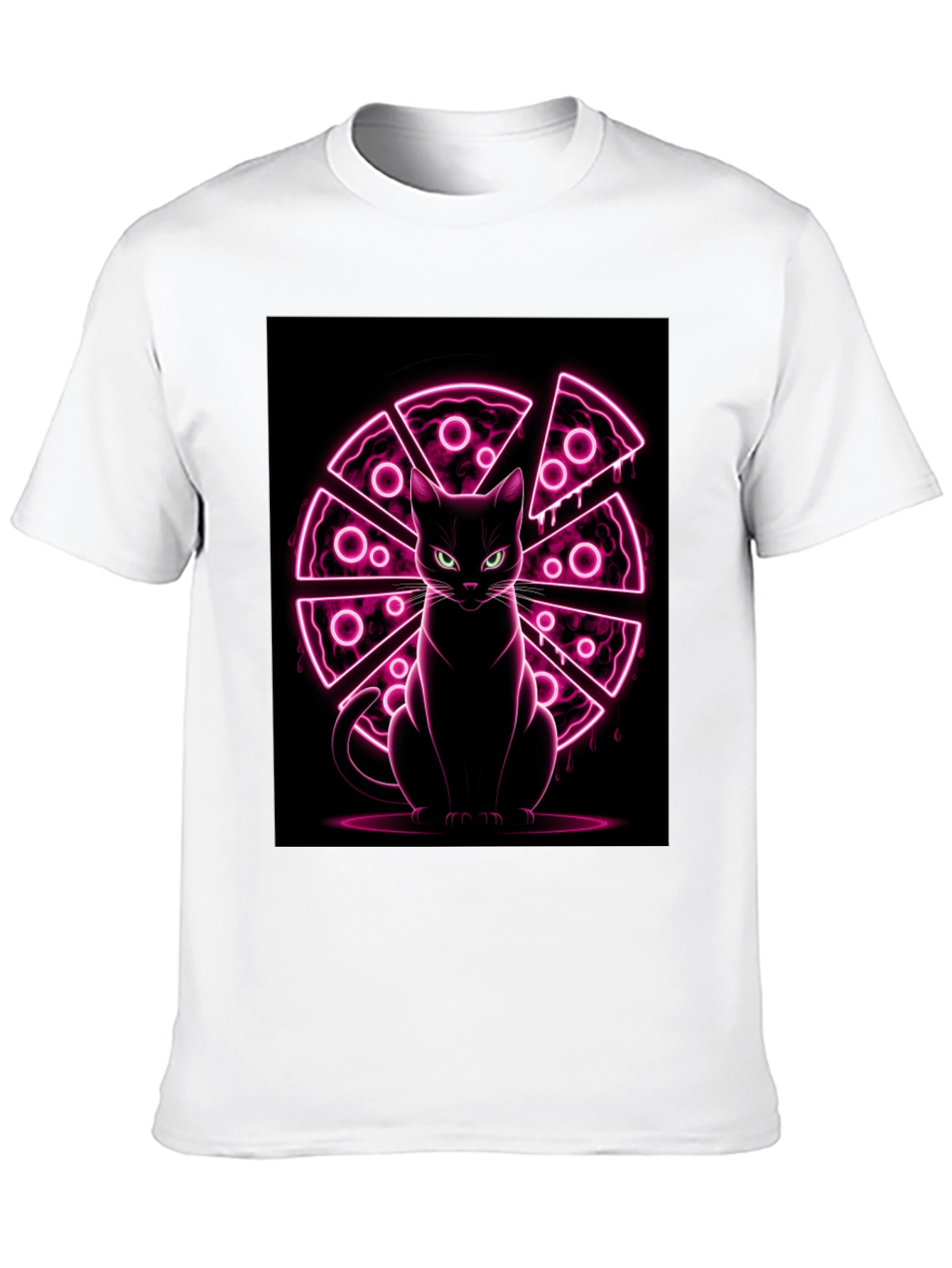 Cat Pizza Neon Graphic T-Shirt
