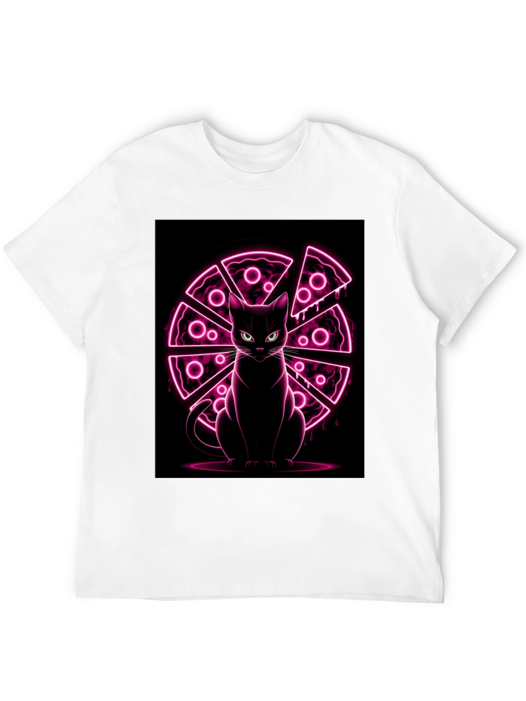Cat Pizza Neon Graphic T-Shirt