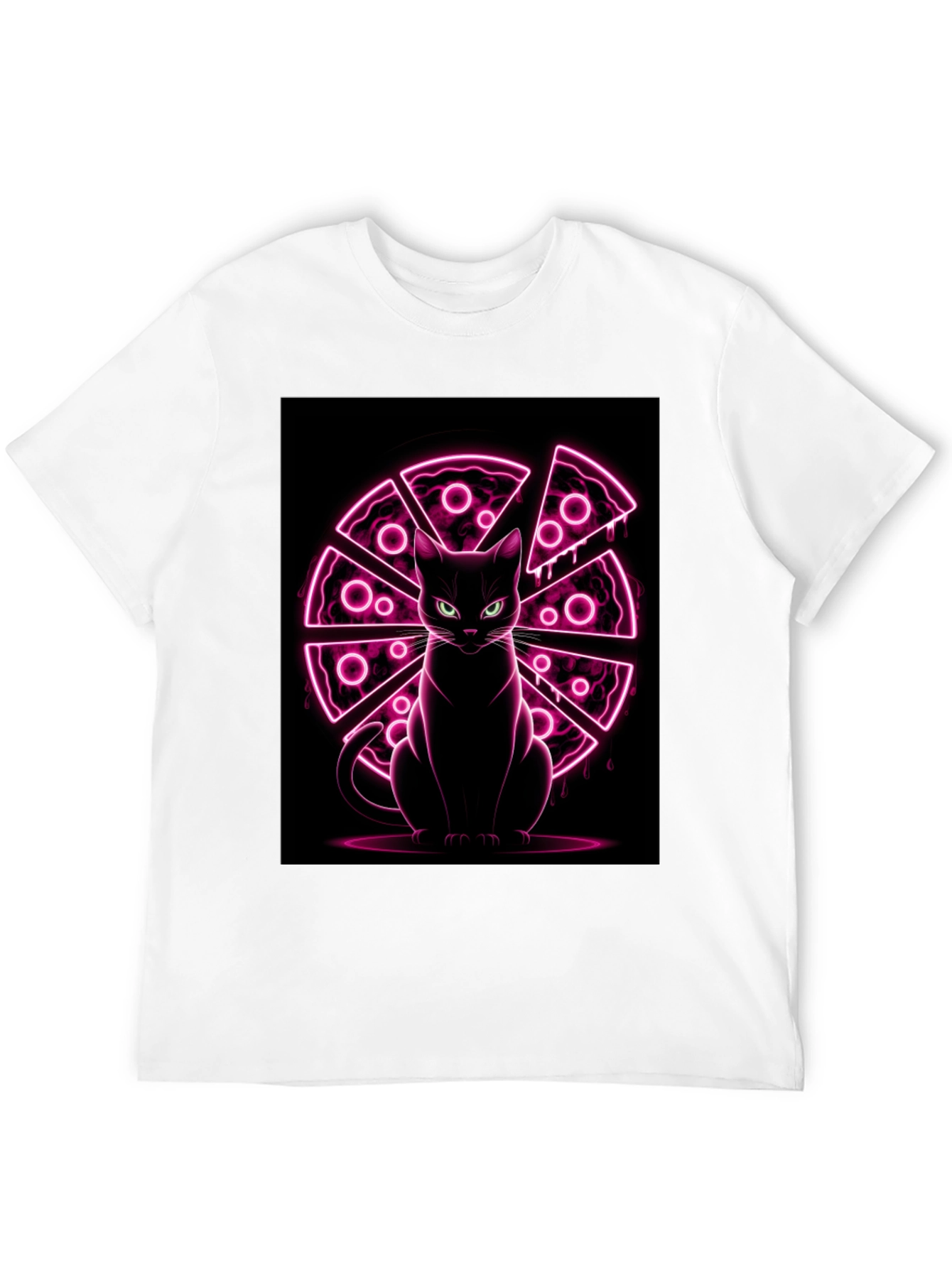 Cat Pizza Neon Graphic T-Shirt