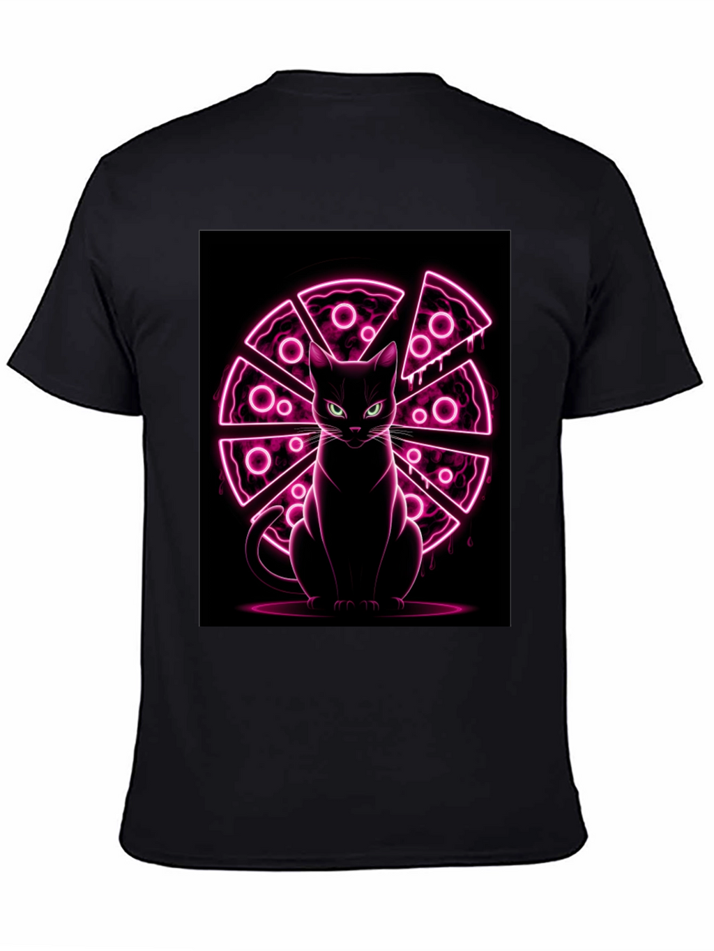 Cat Pizza Neon Graphic T-Shirt