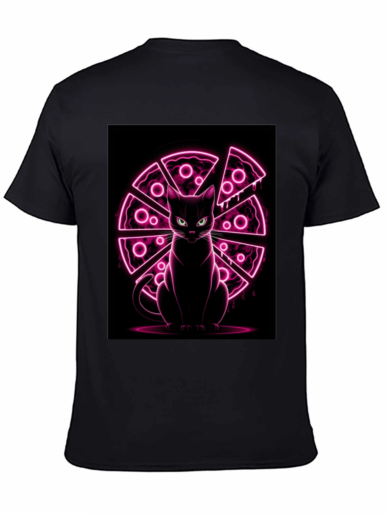 Cat Pizza Neon Graphic T-Shirt