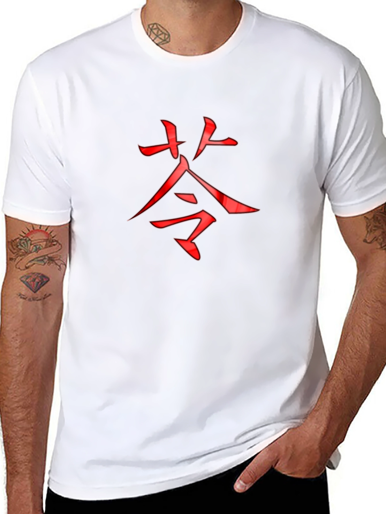 Black T-Shirt with Red Asian Symbol Design