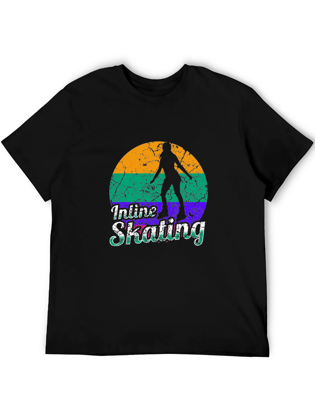 Inline Skating Retro Graphic Tee - Black Cotton