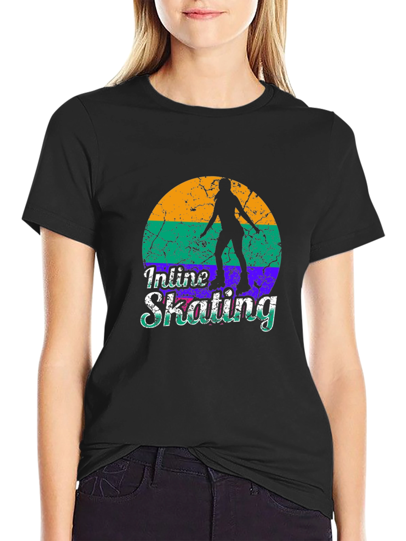Inline Skating Retro Graphic Tee - Black Cotton