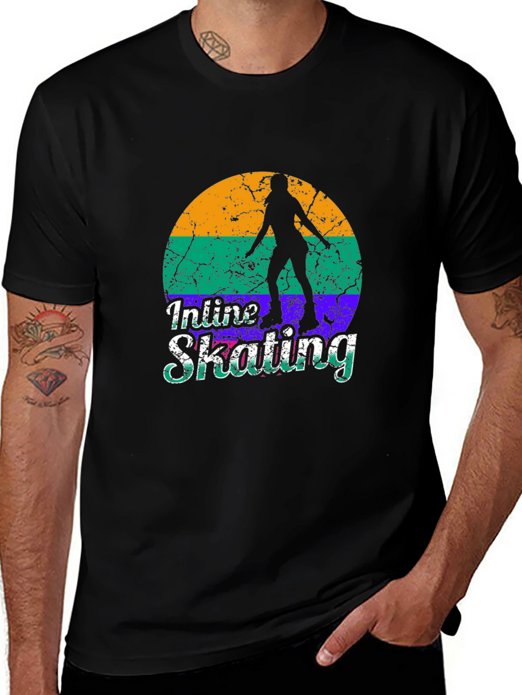 Inline Skating Retro Graphic Tee - Black Cotton