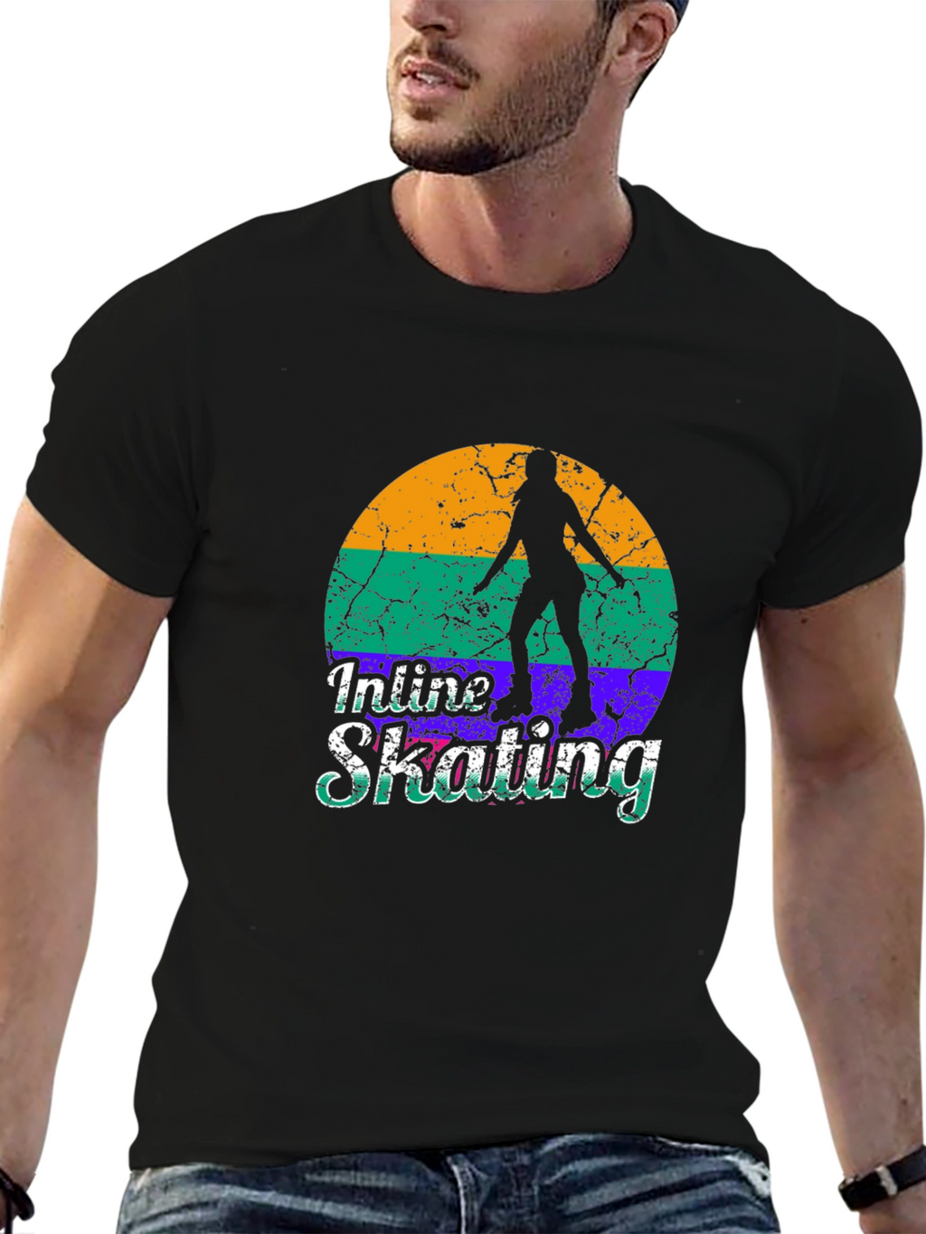Inline Skating Retro Graphic Tee - Black Cotton