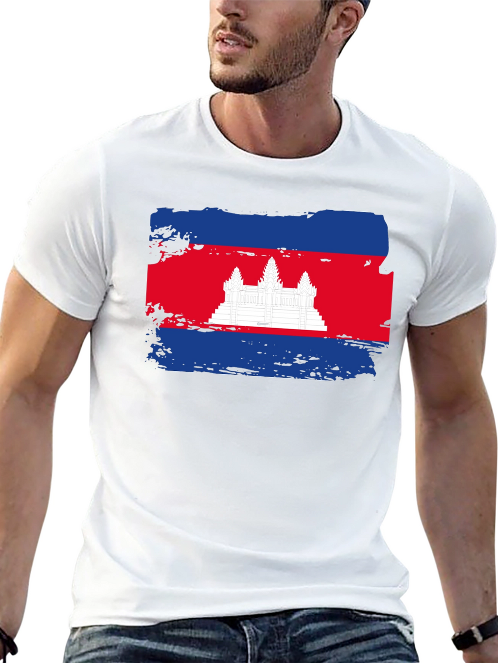 Cambodia Flag Graphic Tee - Black Cotton T-Shirt