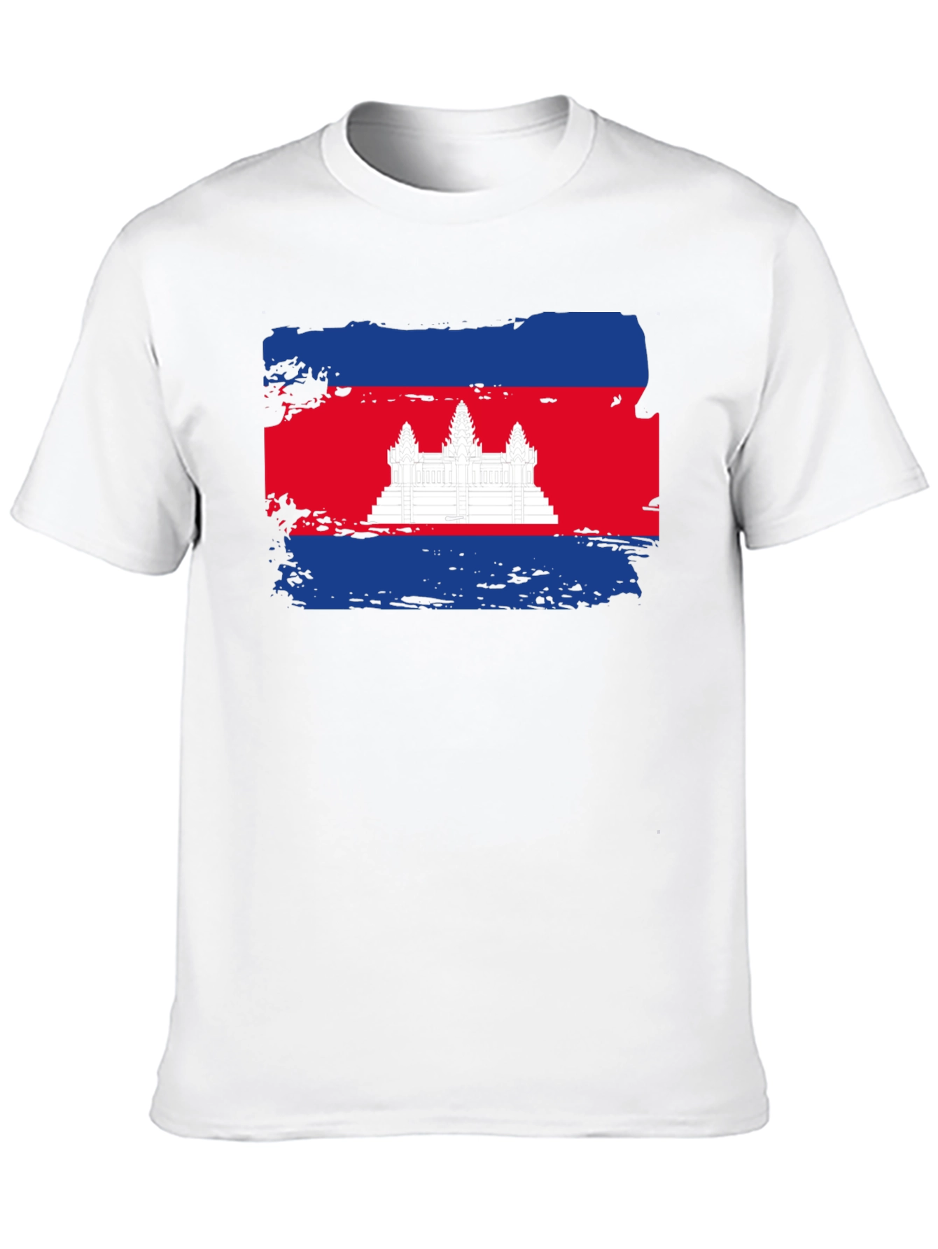 Cambodia Flag Graphic Tee - Black Cotton T-Shirt