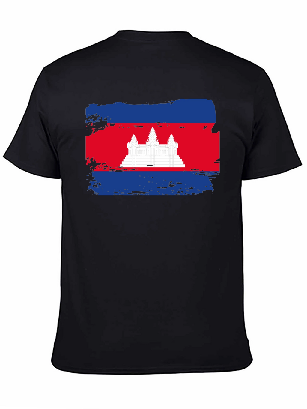 Cambodia Flag Graphic Tee - Black Cotton T-Shirt