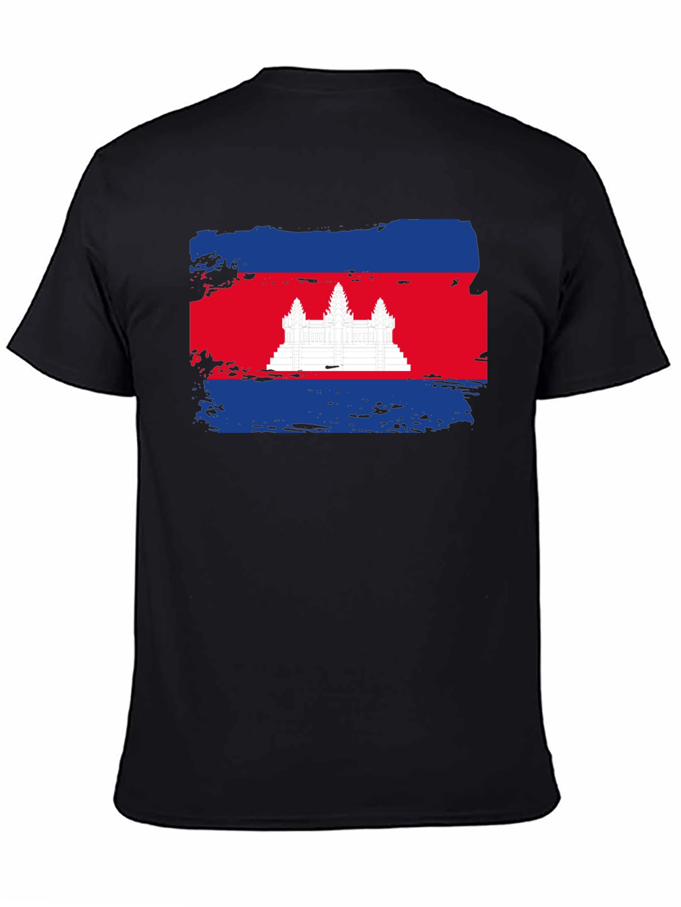 Cambodia Flag Graphic Tee - Black Cotton T-Shirt