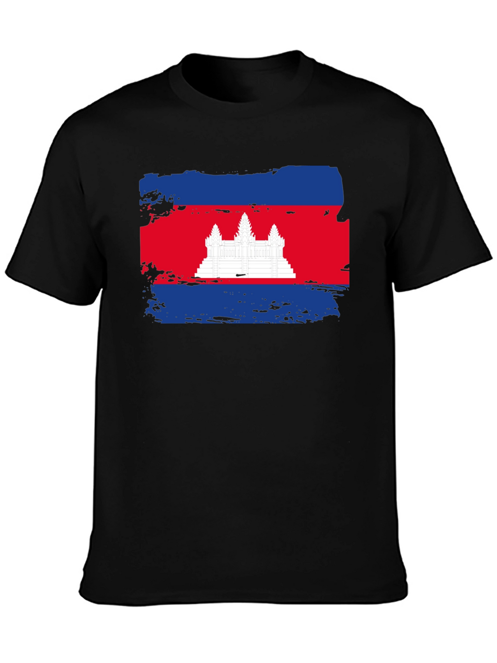 Cambodia Flag Graphic Tee - Black Cotton T-Shirt