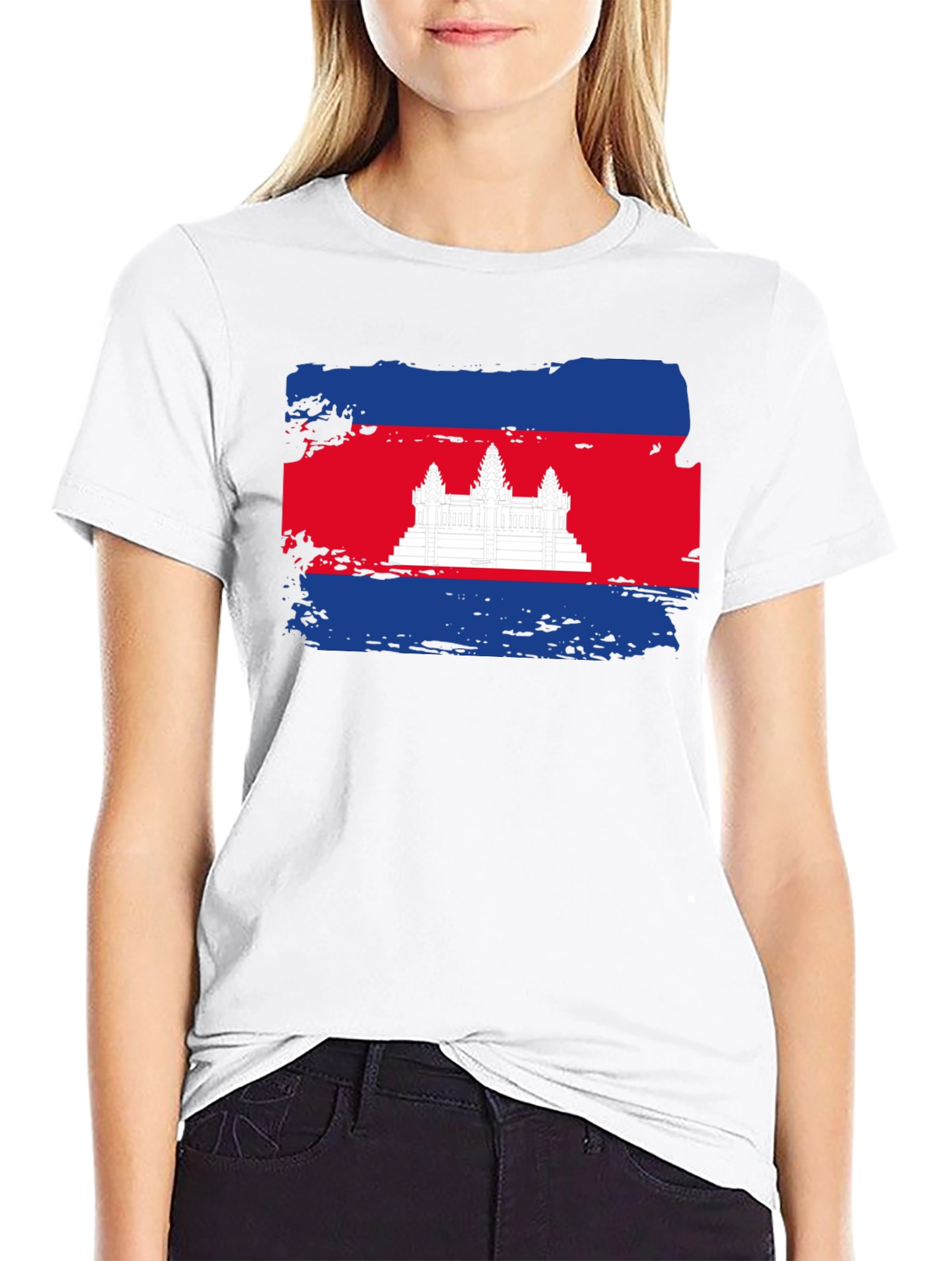 Cambodia Flag Graphic Tee - Black Cotton T-Shirt