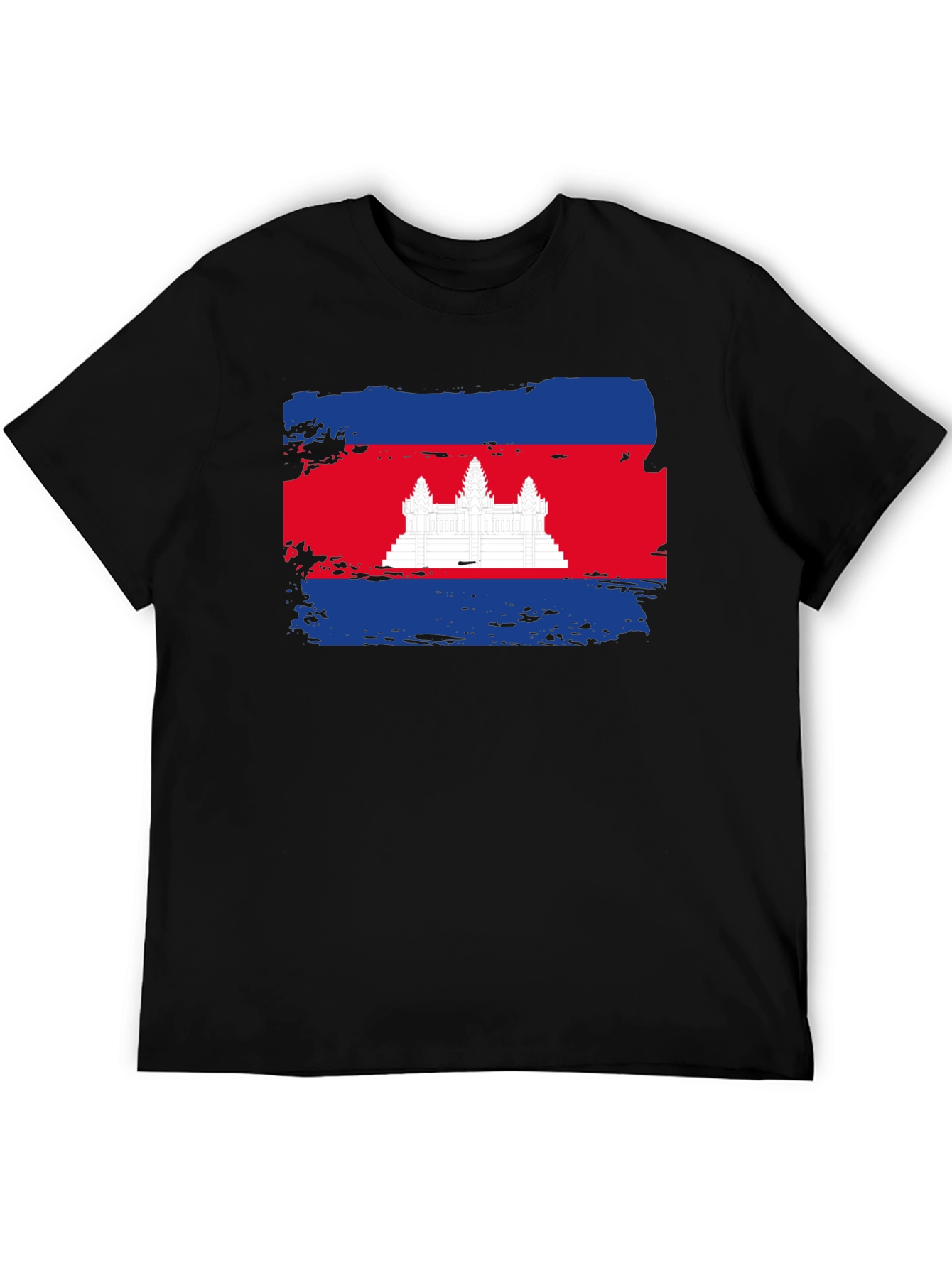 Cambodia Flag Graphic Tee - Black Cotton T-Shirt