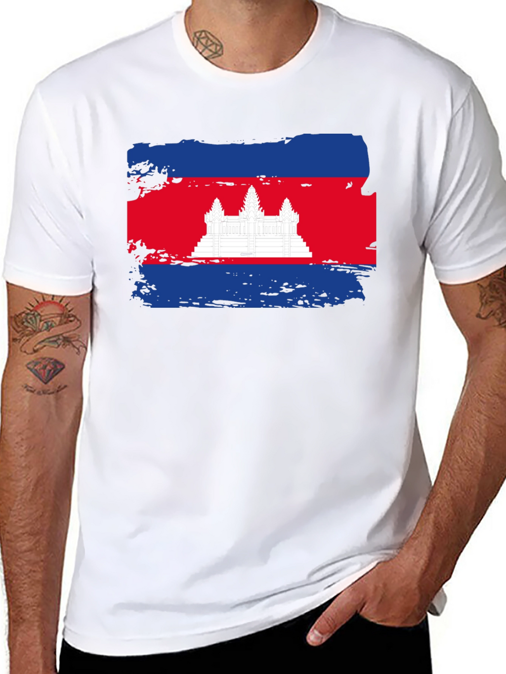 Cambodia Flag Graphic Tee - Black Cotton T-Shirt