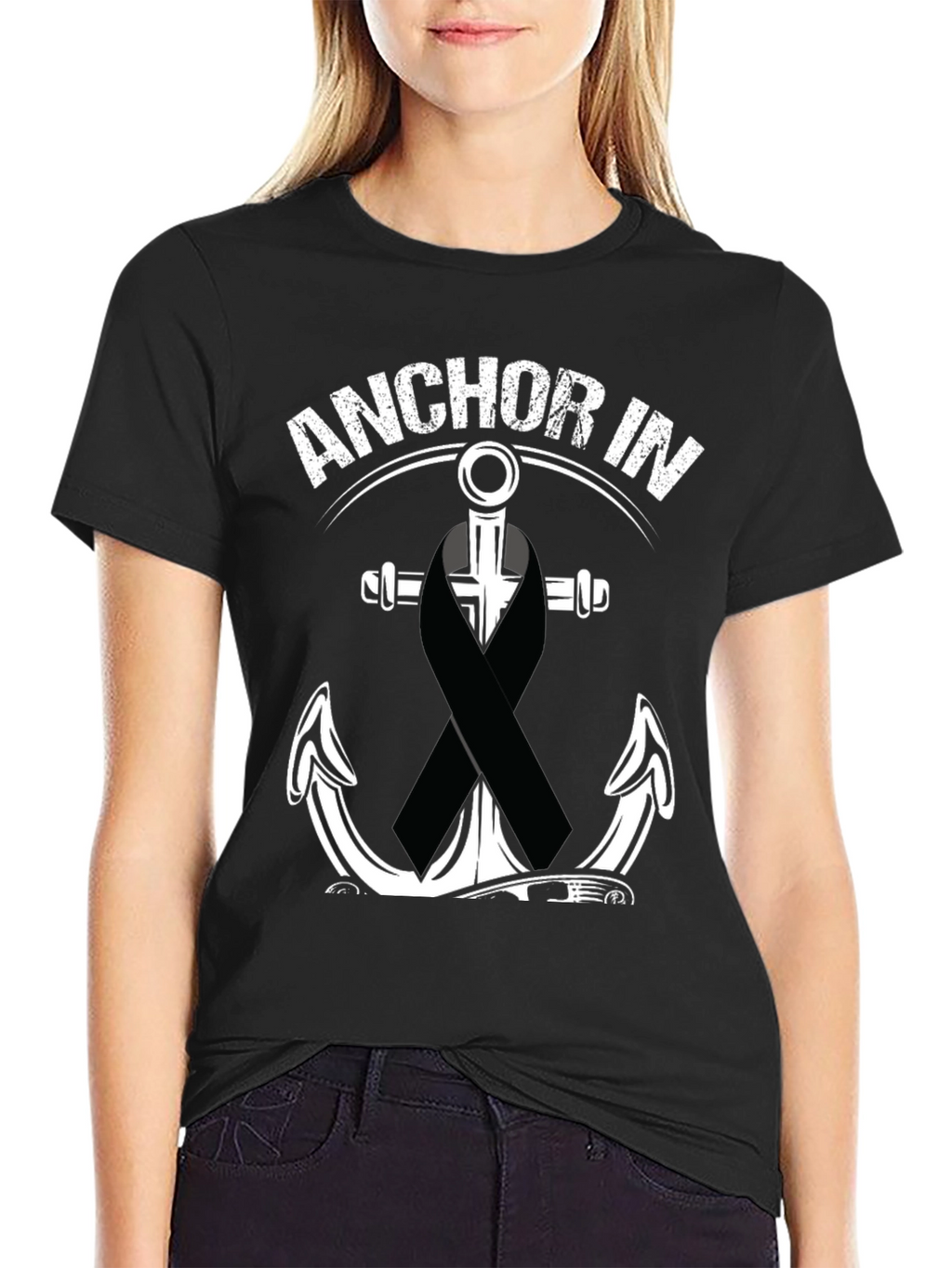 Anchor In T-Shirt With Black Ribbon