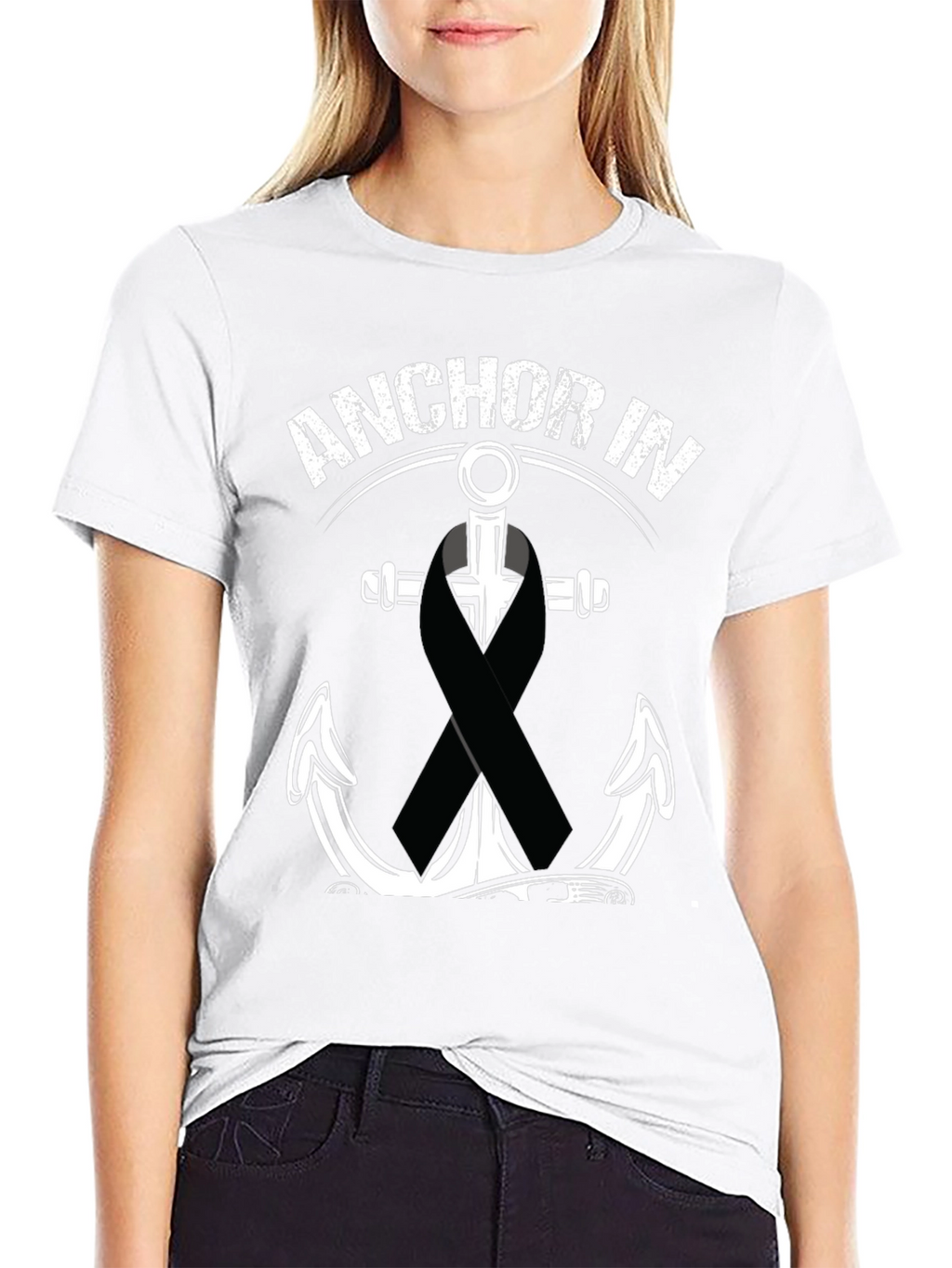 Anchor In T-Shirt With Black Ribbon