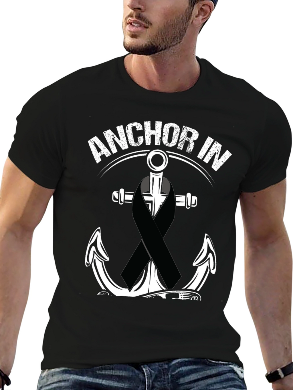 Anchor In T-Shirt With Black Ribbon