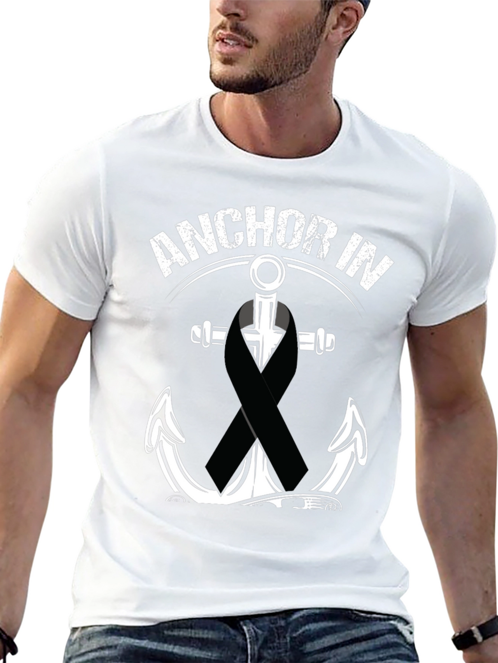 Anchor In T-Shirt With Black Ribbon