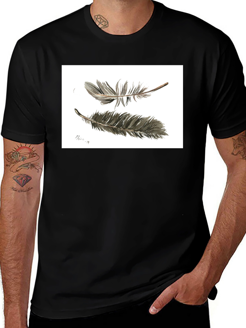 Feather Sketch Tee - Black Graphic T-Shirt
