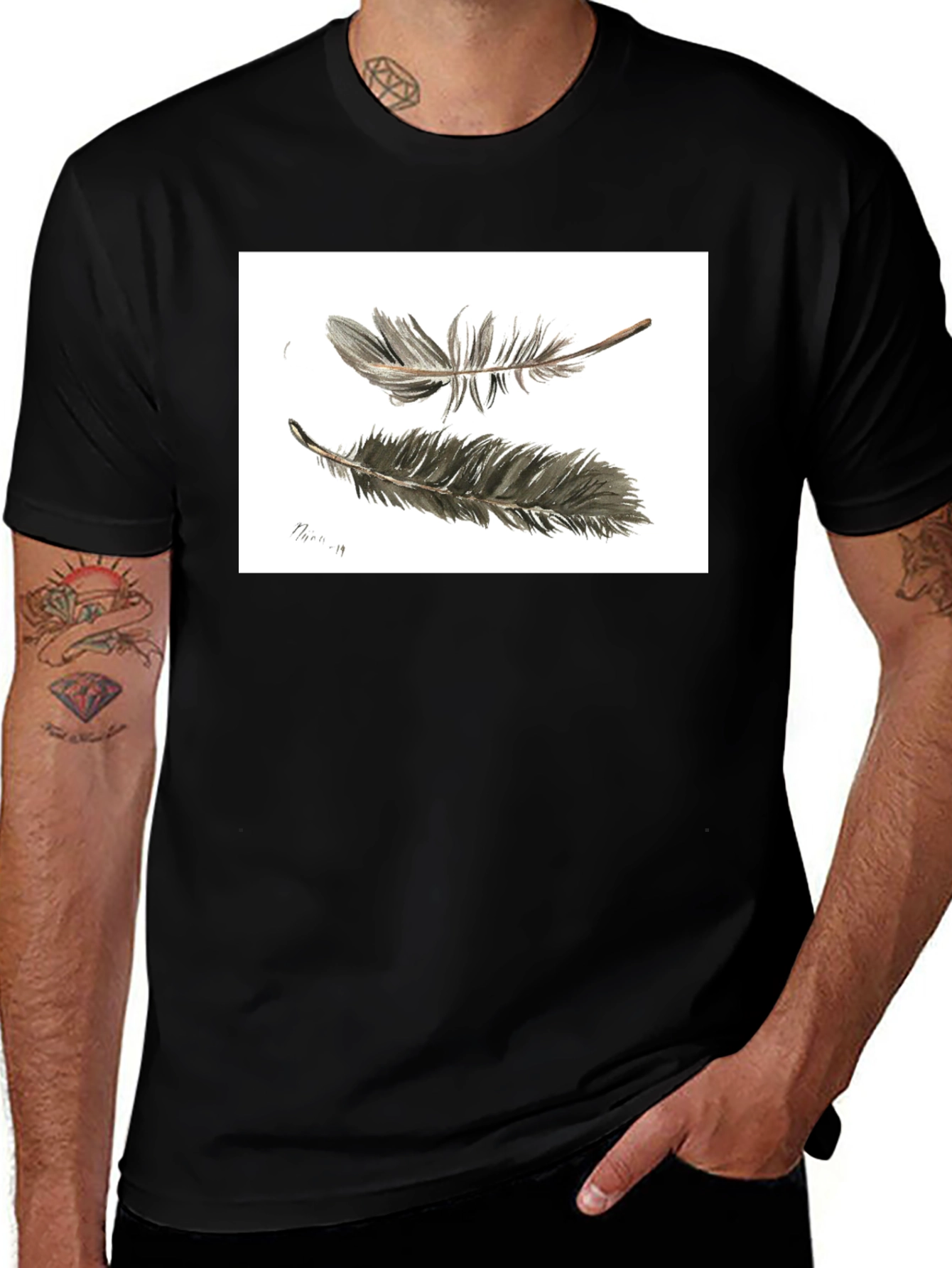 Feather Sketch Tee - Black Graphic T-Shirt