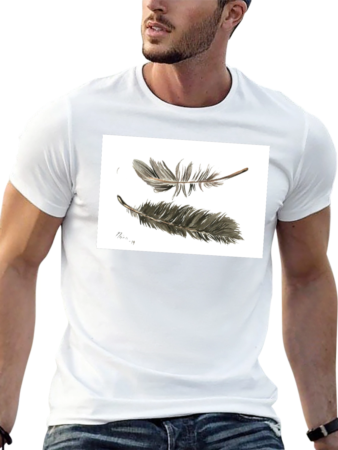 Feather Sketch Tee - Black Graphic T-Shirt